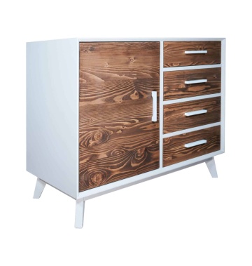 Comoda Terra Home 1 usa si 4 sertare, lemn masiv si mdf alb, 98 x 45 x 85 cm - Img 3