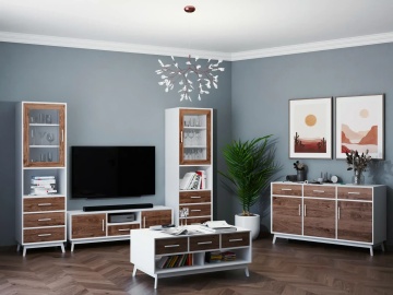Comoda Terra Home, 2 usi si 2 sertare, lemn masiv si mdf alb, 138 x 38 x 80 cm - Img 4