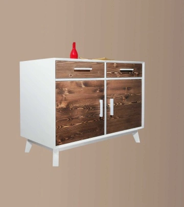 Comoda Terra Home 2 usi si 2 sertare, lemn masiv si mdf alb, 98 x 45 x 85 cm - Img 2