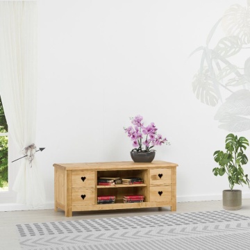 Comoda TV Lemn Masiv, dormitor Rustic Ana cu 4 sertare, 135 x 52 x 55 cm