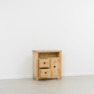 Comoda TV Lemn Masiv dormitor Rustic Ana cu1 usa si 2 sertare, 84 x 42 x 89 cm - Img 2