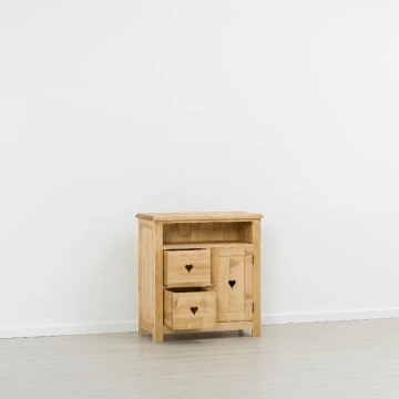 Comoda TV Lemn Masiv dormitor Rustic Ana cu1 usa si 2 sertare, 84 x 42 x 89 cm - Img 2