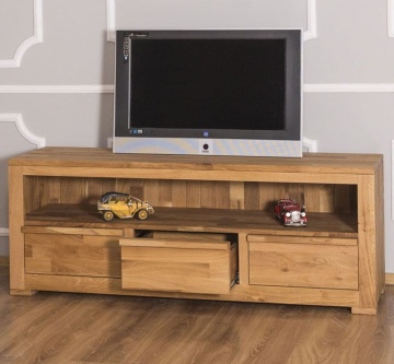 Comoda TV Stejar Wild Country, 3 sertare, lemn masiv stejar, 160 x 46 x 60 cm - Img 4