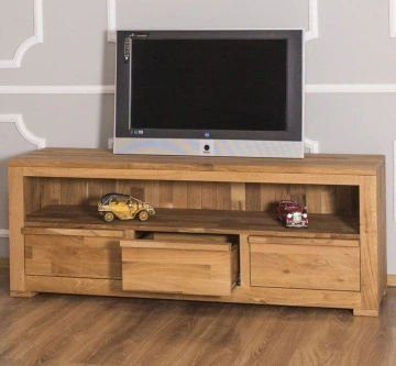 Comoda TV Stejar Wild Country, 3 sertare, lemn masiv stejar, 160 x 46 x 60 cm - Img 4