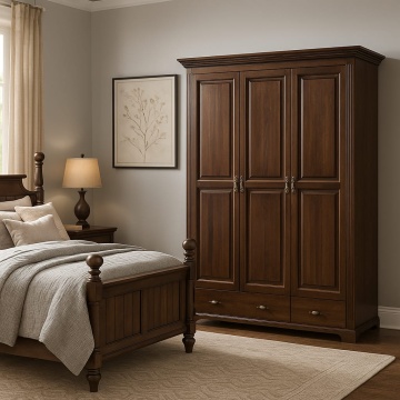 Dulap dormitor Nocce, cu 3 usi si 2 sertare, lemn masiv tei, 161 x 61 x 207 cm - Img 1