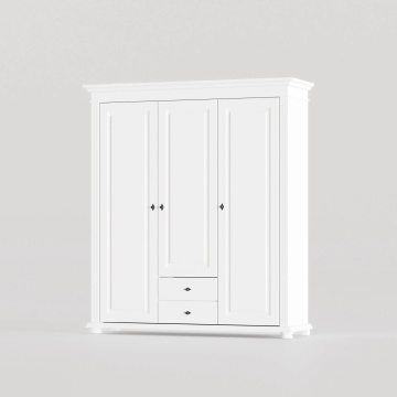 Dulap Elena 3 usi si 2 sertare lemn masiv alb unt, 154 × 58 × 200 cm