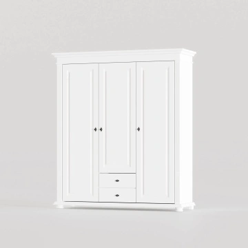 Dulap Elena 3 usi si 2 sertare lemn masiv alb unt, 154 × 58 × 200 cm