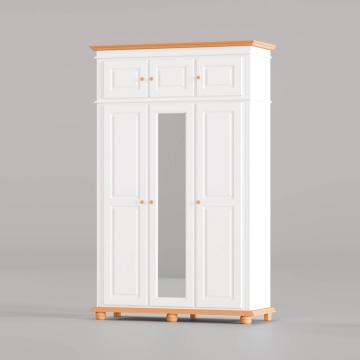 Dulap inalt Sara 3 + 3 usi lemn masiv, 154 x 58 x 241 cm, alb unt + miere