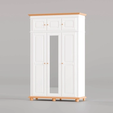 Dulap inalt Sara 3 + 3 usi lemn masiv, 154 x 58 x 241 cm, alb unt + miere