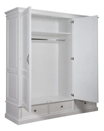 Dulap Lovely Home cu 3 usi si 3 sertare, lemn masiv + mdf alb, 200 x 62 x 210 cm - Img 2
