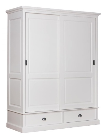 Dulap Lovely Home Matteo 2 usi culisante si 2 sertare, lemn masiv + mdf alb, 168 x 64 x 220 cm - Img 1