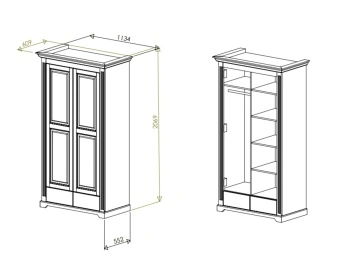 Dulap Nocce, 2 usi cu oglinzi, lemn masiv tei, 113 x 61 x 207 cm - Img 6