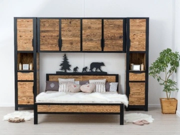 Dulap suspendat Rustic Loft cu 4 usi, Lemn masiv, 200 x 40 x 79 cm - Img 3