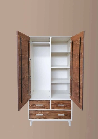 Dulap Terra Home cu 2 usi si 3 sertare, lemn masiv si mdf alb, 100 x 55 x 200 cm - Img 3