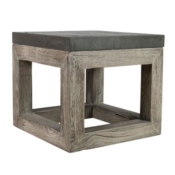 Masuta de cafea Alaska lemn masiv stejar + microciment, 56 x 56 x 51 cm - Img 1