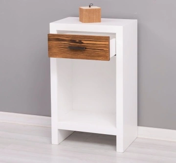 Noptiera cu 1 sertar Rustic Olala, lemn masiv + mdf, 45 x 30 x 74 cm - Img 6