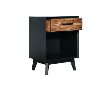 Noptiera Terra Home cu 1 sertar si nisa, lemn masiv si mdf negru, 50 x 40 x 64 cm - Img 2