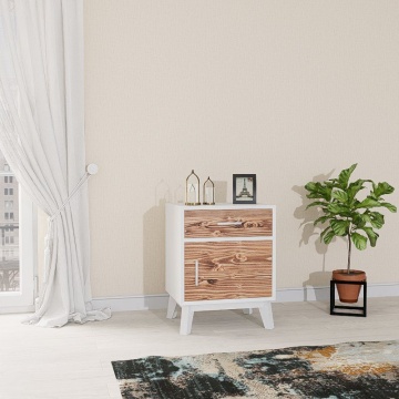 Noptiera Terra Home cu 1 usa si 1 sertar, lemn masiv si mdf alb, 50 x 40 x 64 cm - Img 1