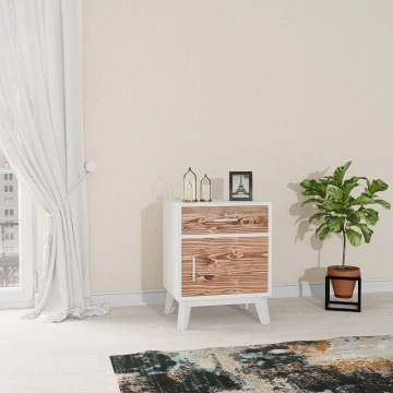 Noptiera Terra Home cu 1 usa si 1 sertar, lemn masiv si mdf alb, 50 x 40 x 64 cm