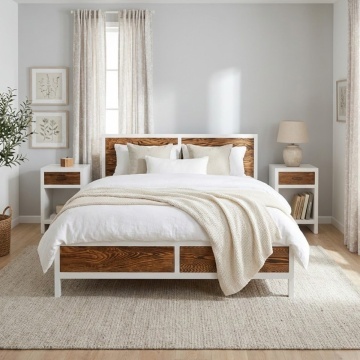 Pat dormitor Rustic Olala lemn masiv + mdf, 90 cm, 140 cm, 160 cm sau 180 x 200 cm