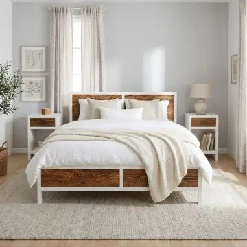 Pat dormitor Rustic Olala lemn masiv + mdf, 90 cm, 140 cm, 160 cm sau 180 x 200 cm
