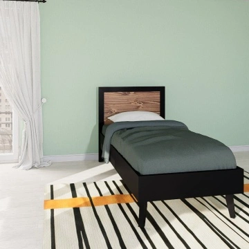 Pat dormitor Terra Home, lemn masiv, negru, 90 x 200 cm