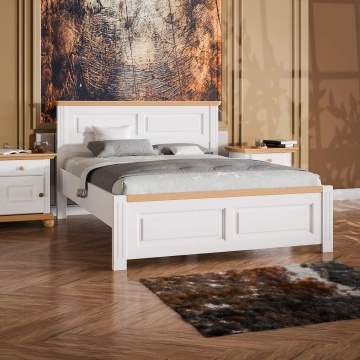 Pat Sara Prime lemn masiv finisaj alb unt - miere, 90 cm, 120 cm, 140 cm, 160 cm sau 180 × 200 cm - Img 1