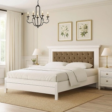 Pat tapitat Noblesse alb, Lemn masiv, 90 cm, 140 cm, 160 cm sau 180 x 200 cm
