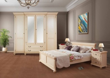 Set mobila dormitor Francesca Classic Stil, 3 piese, vopsit crem cu patina maro