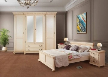 Set mobila dormitor Francesca Classic Stil, 3 piese, vopsit crem cu patina maro
