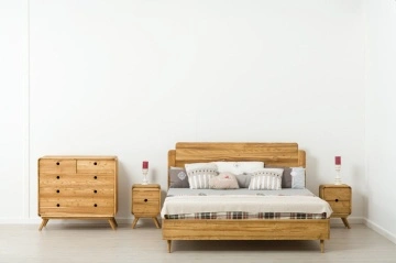 Set mobila dormitor lemn masiv periat Sahara, pat 140 x 200 cm, 2 noptiere si comoda - Img 2
