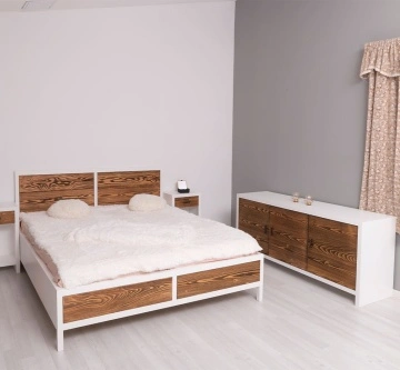 Set mobila dormitor Rustic Olala, 4 piese, lemn masiv + mdf