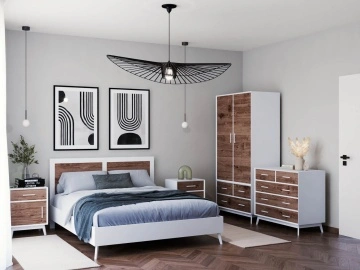Set mobila dormitor Terra Home, 5 piese, lemn masiv si mdf alb, configurabil