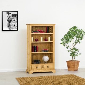 Biblioteca Lemn Masiv Rustic Alpin cu 3 polite reglabile, 90 x 38 x 160 cm