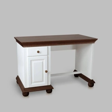 Birou dormitor Teodora mic, lemn masiv, 120 x 65 x 80 cm, alb unt/miere - Img 4