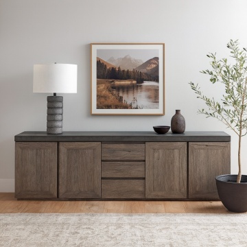 Bufet Alaska cu 3 sertare si 4 usi, lemn masiv stejar + microciment, 254 x 46 x 71 cm