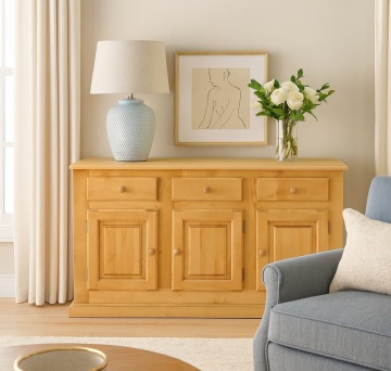 Bufet rustic lemn masiv, 3 usi si 3 sertare, Casa Maria, 160 x 48 x 91 cm