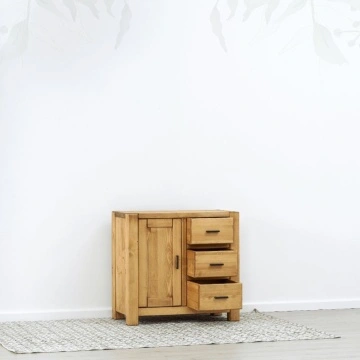 Comoda 1 usa si 3 sertare dormitor Ecuador, Lemn masiv, 90 x 46 x 85 cm - Img 2