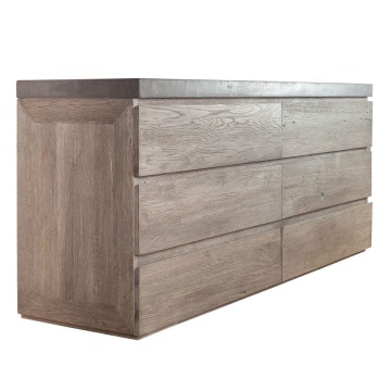 Comoda Alaska cu 6 sertare, lemn masiv stejar + microciment, 183 x 51 x 81 cm - Img 1