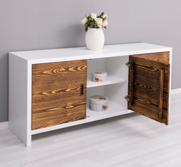 Comoda / Bufet cu 3 usi Rustic Olala, lemn masiv + mdf, 180 x 50 x 78 cm - Img 4