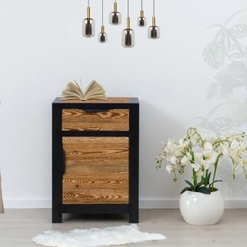 Comoda dormitor Rustic Loft Lemn Masiv cu 1 usa si 1 sertar, 61 x 46 x 85 cm - Img 5