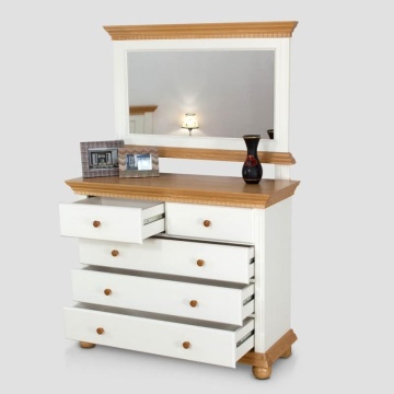 Comoda dormitor Teodora cu 5 sertare, lemn masiv, 114 x 45 x 92 cm, alb unt/miere - Img 3
