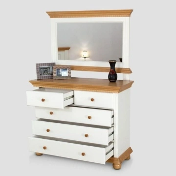 Comoda dormitor Teodora cu 5 sertare, lemn masiv, 114 x 45 x 92 cm, alb unt/miere - Img 4