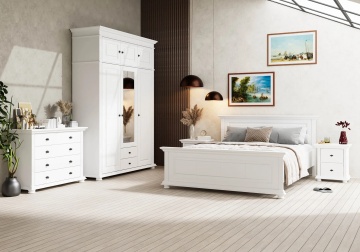 Comoda Elena 4 sertare lemn masiv alb unt, 110 × 45 × 91 cm - Img 3