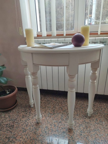 Consola Casa Maria semiluna, 1 sertar, lemn masiv, alb cu patina, 82 x 32 x 75 cm - Img 2