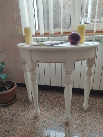 Consola Casa Maria semiluna, 1 sertar, lemn masiv, alb cu patina, 82 x 32 x 75 cm - Img 2