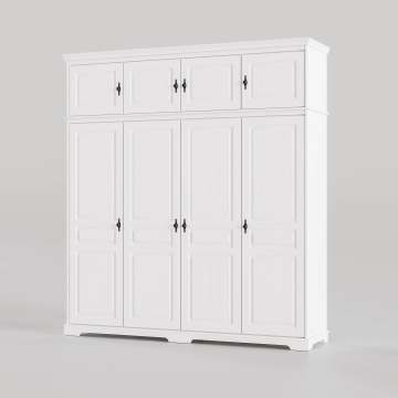Dulap 4 usi Isabella cu suprapozabil, lemn masiv, 230 x 58 x 240 cm, alb unt