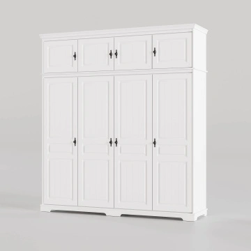 Dulap 4 usi Isabella cu suprapozabil, lemn masiv, 230 x 58 x 240 cm, alb unt