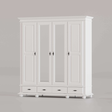 Dulap 4 usi si 3 sertare Sara, lemn masiv, 197 x 58 x 220 cm, alb unt
