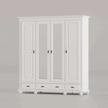 Dulap 4 usi si 3 sertare Sara, lemn masiv, 197 x 58 x 220 cm, alb unt